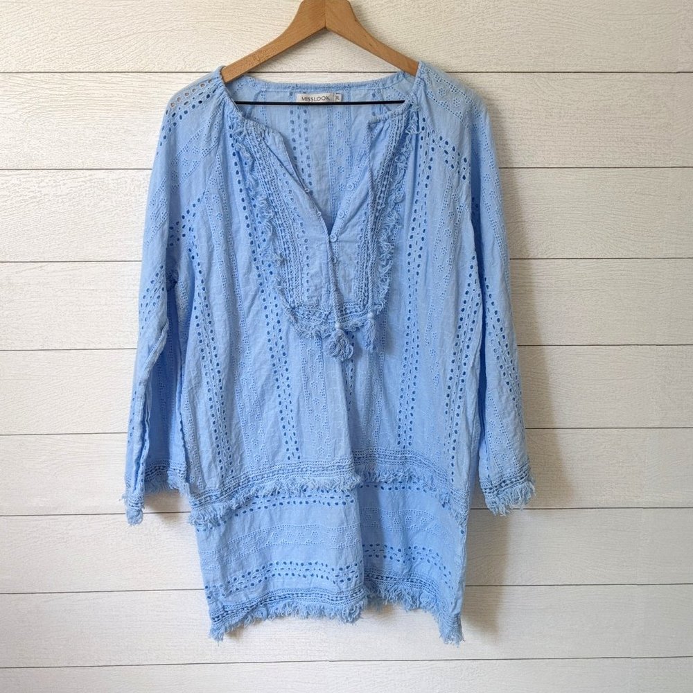 Misslook Blue Eyelet Tunic Swim Cover Up XL